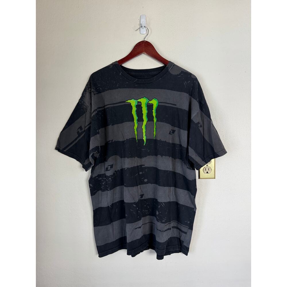 RARE Vintage Y2K Monster Energy x One Industries Striped Short Sleeve T Shirt